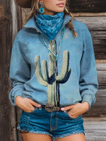 Vintage Print Casual Long Sleeve Zip Sweatshirt