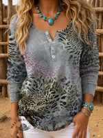 Vintage Western Art Print Buttoned Cardigan Sweater