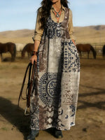 Women's Vintage Art Print Casual Denim Dress