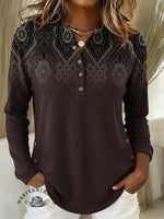 Women's Retro Pattern Print Casual Cotton Shirt