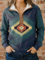 Aztec Print Casual Half-zip Cotton Sweatshirt