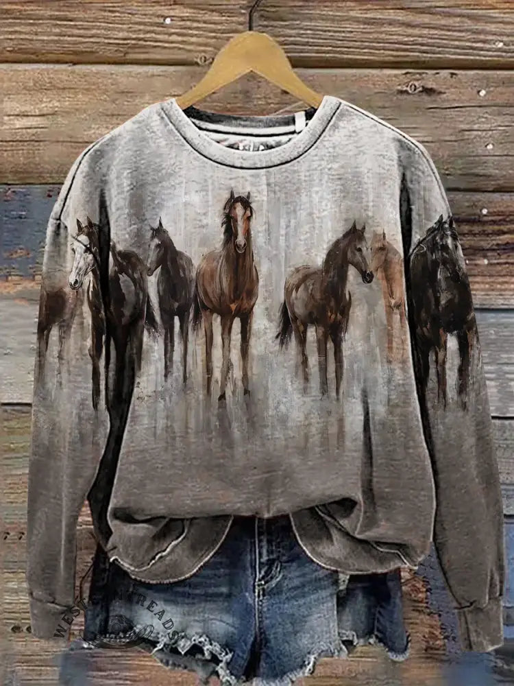 Horse Art Casual Cotton Sweatshirt