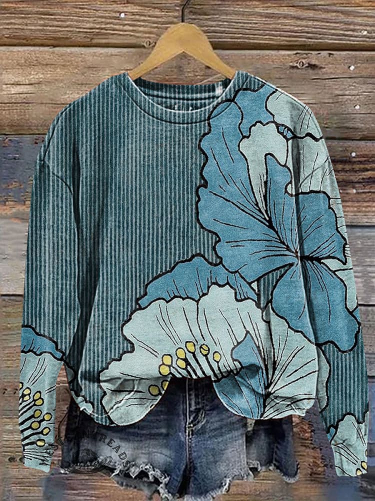 Vintage Flowers Art Prints Casual Cotton Sweatshirt