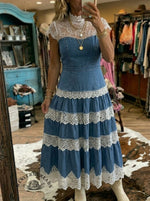 Women's Vintage Lace Patchwork Denim Dress