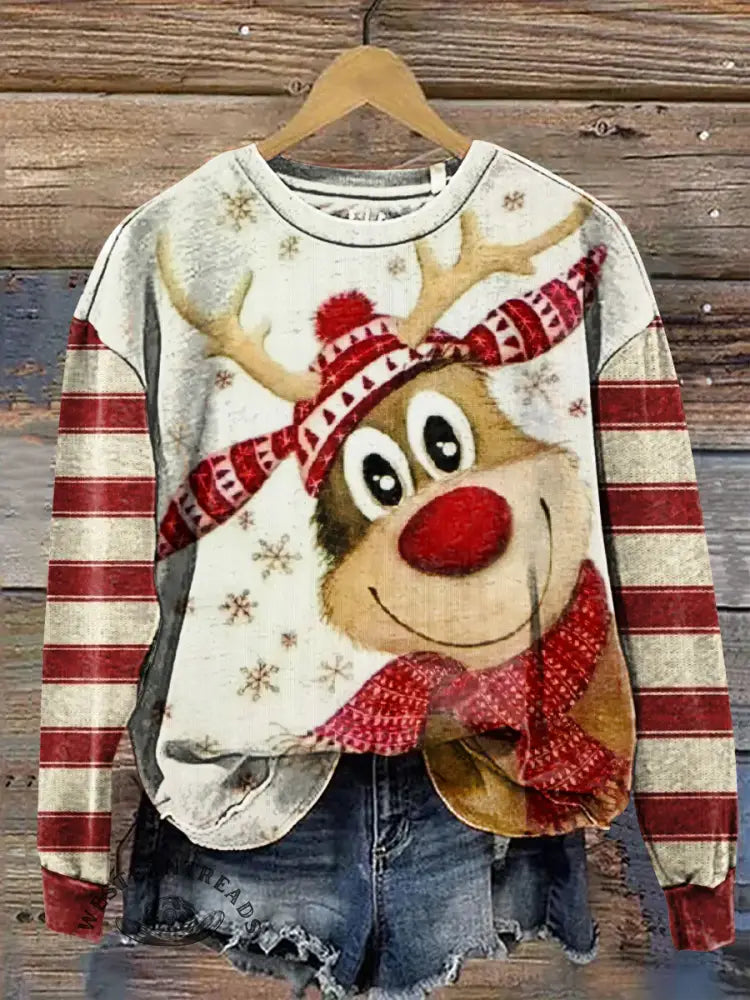 Cute Christmas Deer Casual Cotton Sweatshirt