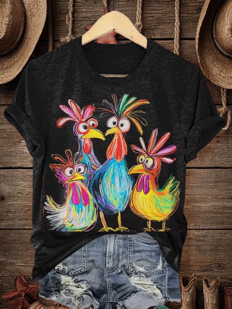 Retro Animals Art Print Casual T-shirt