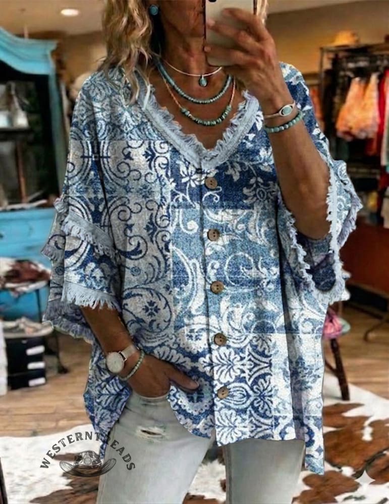 Vintage Art Patchwork Cotton And Linen Shirt