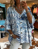 Vintage Art Patchwork Cotton And Linen Shirt