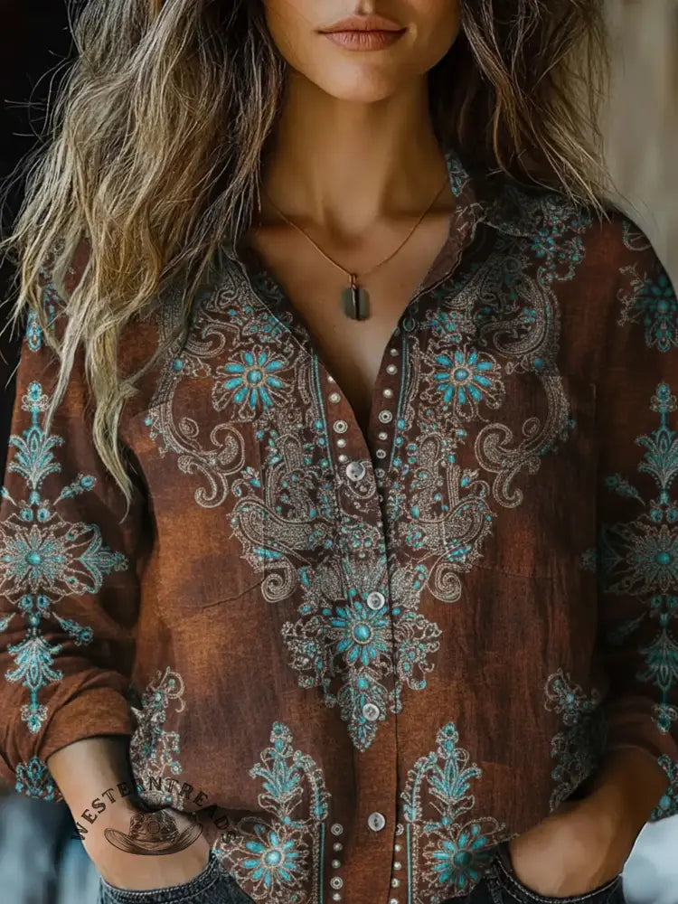 Women's Vintage Art Print Casual Shirt