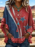 Vintage ArtPatchwork Hollow Design Cotton And Linen Shirt