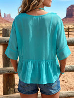 Women's Vintage V-neck Pleated Neckline Patchwork Chiffon Casual Shirt