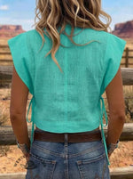 Women's Western Casual Side Tie Button Shirt