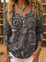 Retro Floral Art Print Buttoned Cardigan Sweater