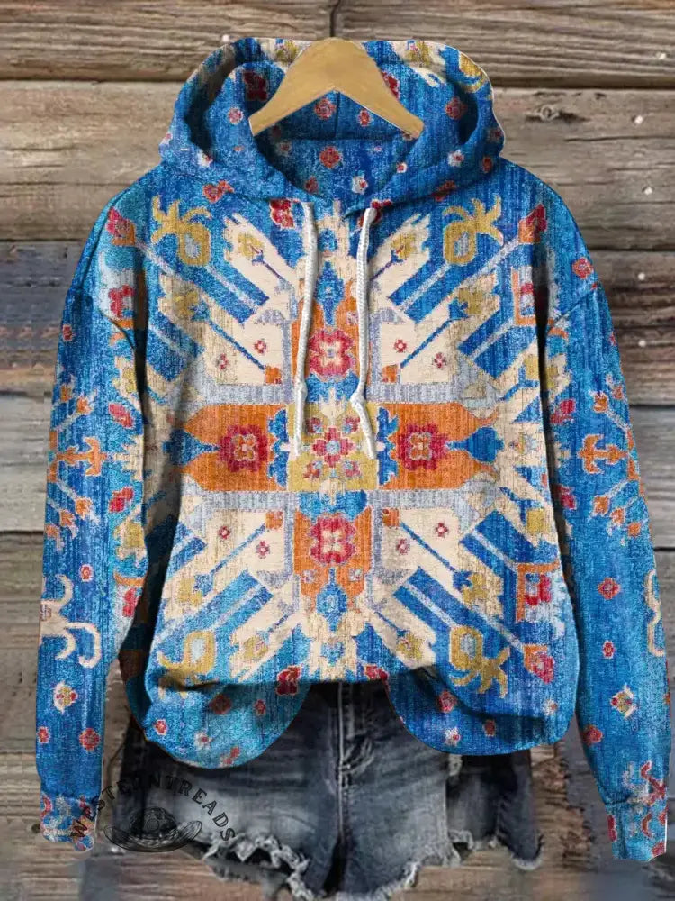 Vintage Art Print Casual Cotton Hooded Sweatshirt