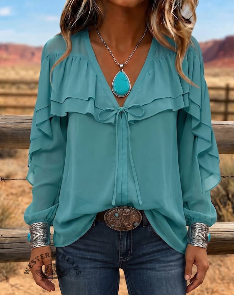 Boho Tie-Neck Chiffon Top