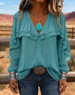 Boho Tie-Neck Chiffon Top