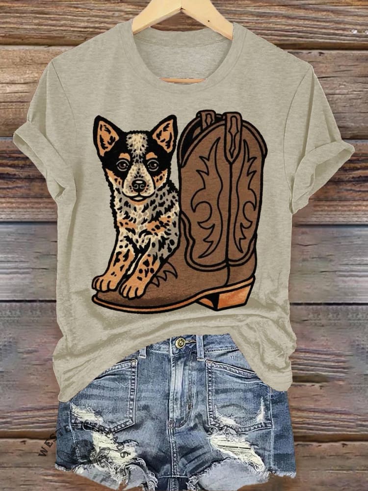 West Dog Art Print Casual T-shirt