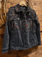 Vintage Paisley Art Print Casual Denim Jacket