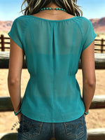 Women's Vintage Pleating Patchwork Chiffon Casual Shirt