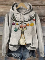 Vintage Christmas Elk Print Casual Sweatshirt