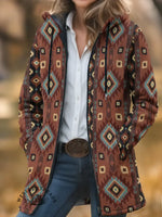 Aztec Print Unisex Plush Thick Long-Sleeved Cardigan Coat