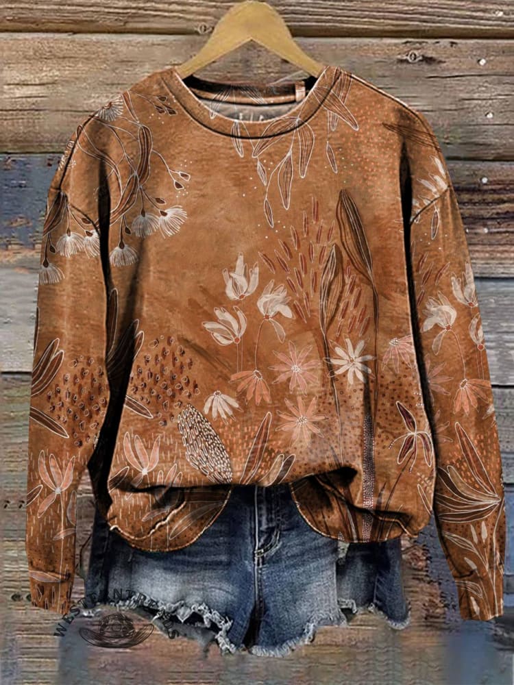 Floral Art Print Casual Sweatshirt
