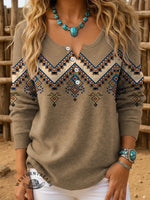 Retro Art Print Buttoned Cardigan Sweater