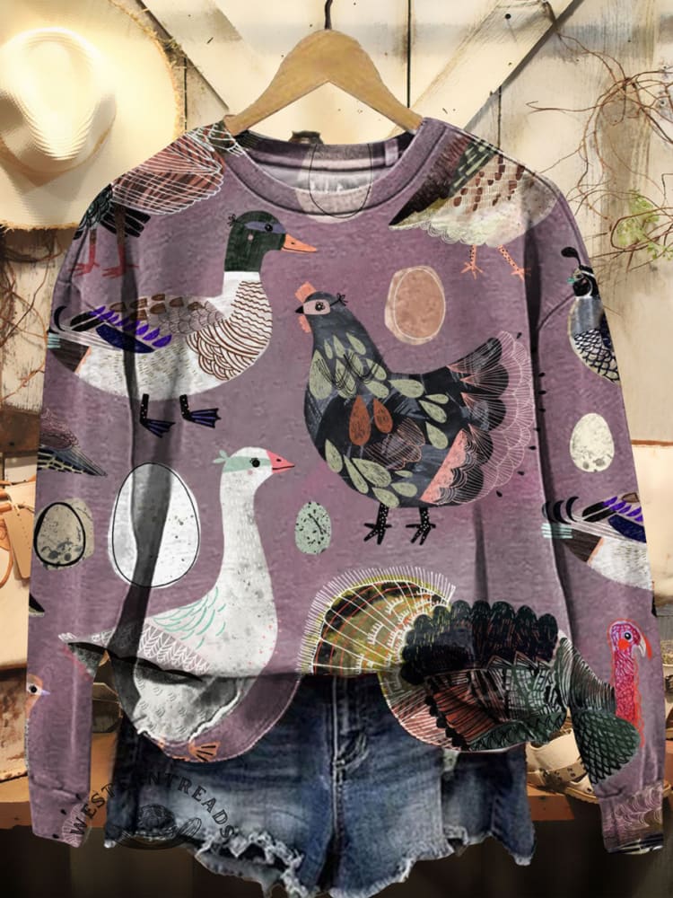 Vintage Animal Art Print Casual Sweatshirt