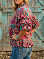 Vintage Paisley Art Print Casual Ruffle Shirt