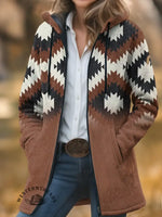 Aztec Gradient Print Unisex Plush Thick Long-sleeved Cardigan Coat
