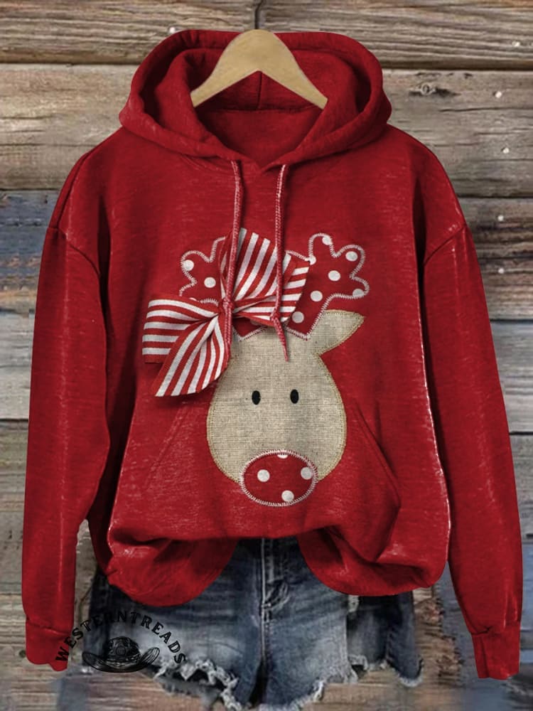 Vintage Christmas Art Print Casual Cotton Sweatshirt