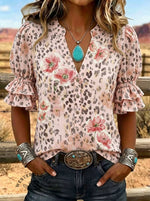 Women's Floral Print Puff Sleeve Casual Shirt