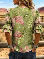 Women's Floral Print Puff Sleeve Casual Shirt