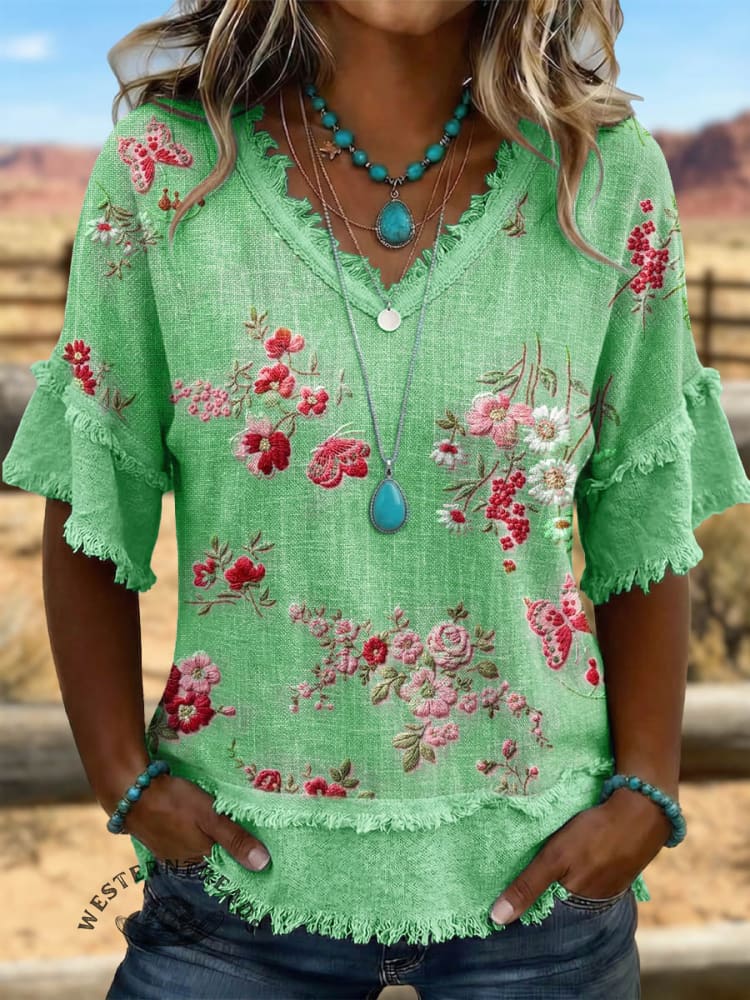 Vintage ArtPatchwork Cotton And Linen Shirt