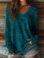 100% Cotton🍃Women's Floral Art Print Casual V-neck Long Sleeve T-shirt