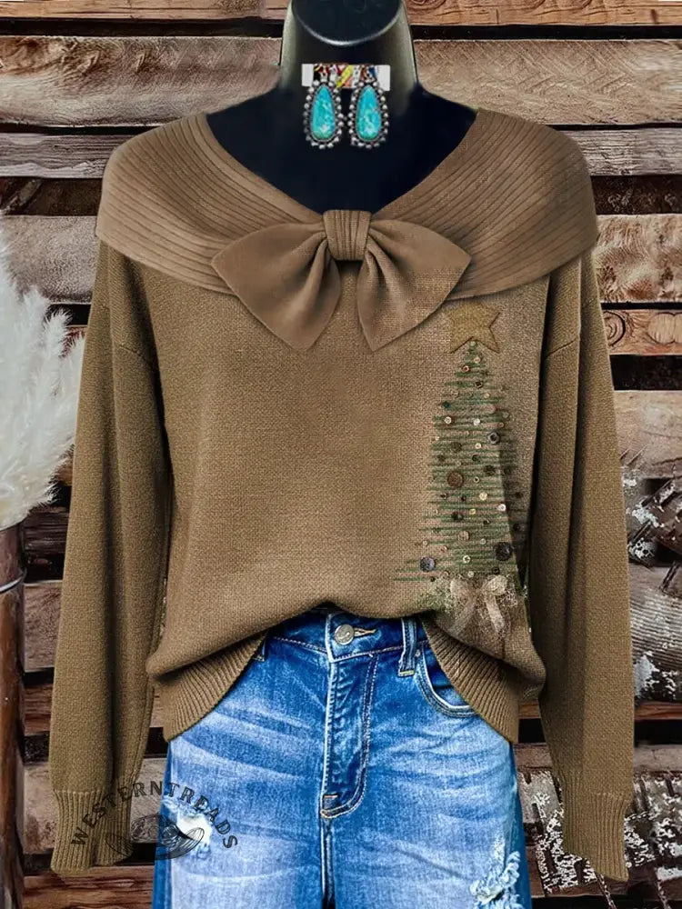 Vintage Christmas Print Buttoned Cardigan Sweater