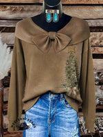 Vintage Christmas Print Casual Knitted Hoodie Sweater