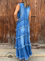West Coast Boho Layered Denim Long Dress