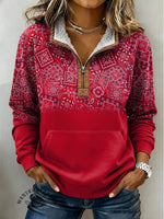 Paisley Print Casual Half-zip Cotton Sweatshirt