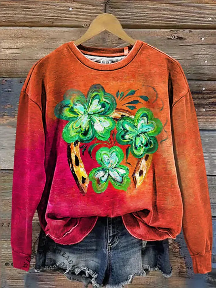 Retro Lucky Western Horseshoe Art Casual Cotton Sweatshirt