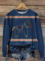 Ethnic Horse Art Print Casual Cotton Sweatshirt