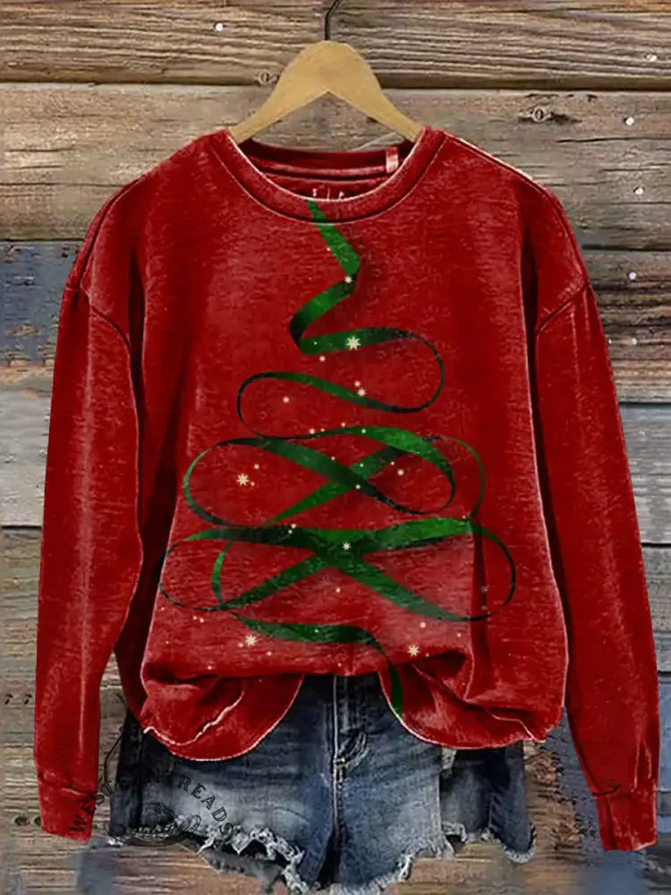 Vintage Christmas Pattern Casual Cotton Sweatshirt