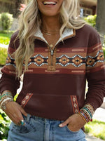 Aztec Print Casual Half-zip Cotton Sweatshirt