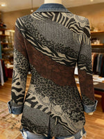 Classic West Print Patchwork Denim Sweater