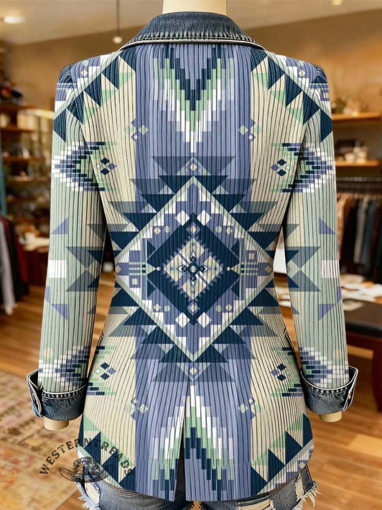 Aztec Print Patchwork Denim Coat