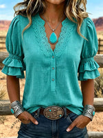 Women's Vintage Ruffle Lace Patchwork Casual Shirt