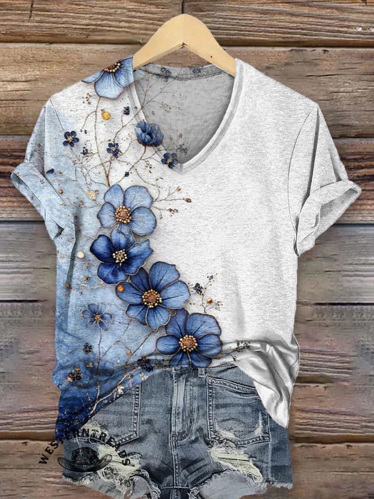 Vintage Flowers Art Print Classic Short-sleeved T-shirt
