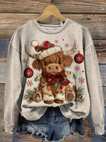 Highland Cow Christmas Art Print Casual Sweatshirt