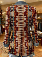 Aztec Print Patchwork Denim Sweater