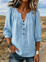 Women's Solid Color Casual V-neck 3/4 Sleeve Shirt